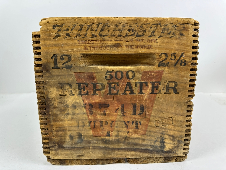 Antique Winchester Repeating Arms Co Small Arms Ammunition Shot Gun Cartridges Wooden Box - See Photos For Damage 15W X 10D X 9H [Photo 6]