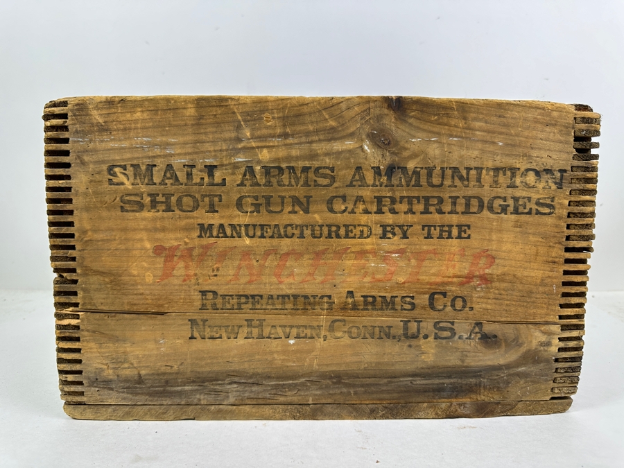 Antique Winchester Repeating Arms Co Small Arms Ammunition Shot Gun Cartridges Wooden Box - See Photos For Damage 15W X 10D X 9H [Photo 3]