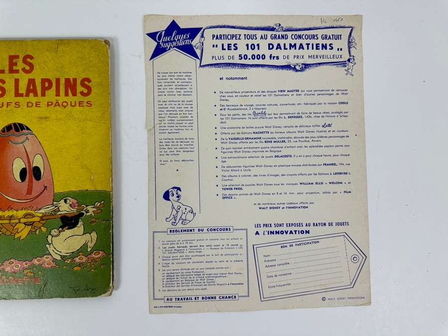 Vintage French Walt Disney Book Les Petits Lapins & French Paper Advertisement For Walt Disney's Les 101 Dalmations [Photo 6]