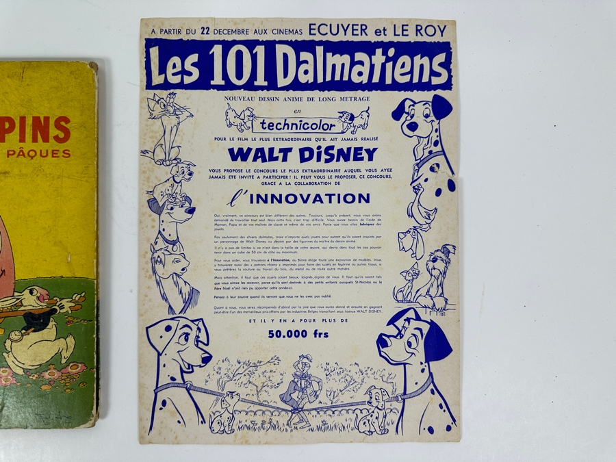 Vintage French Walt Disney Book Les Petits Lapins & French Paper Advertisement For Walt Disney's Les 101 Dalmations [Photo 2]