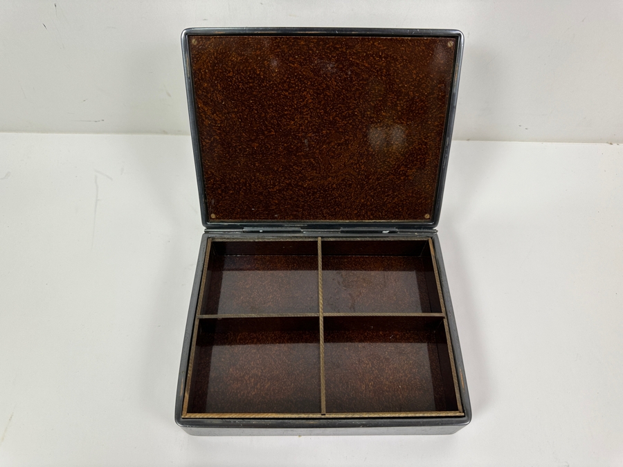 Metal Box With Applied Marlin Signed JB On Bottom And Mid-Century Inlaid Mother Of Pearl Wooden Lacquer Box 7W [Photo 6]