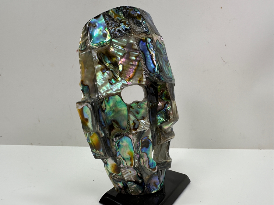 Vintage Abalone Shell Mayan Style Mask Sculpture On Stand 7.5H [Photo 5]