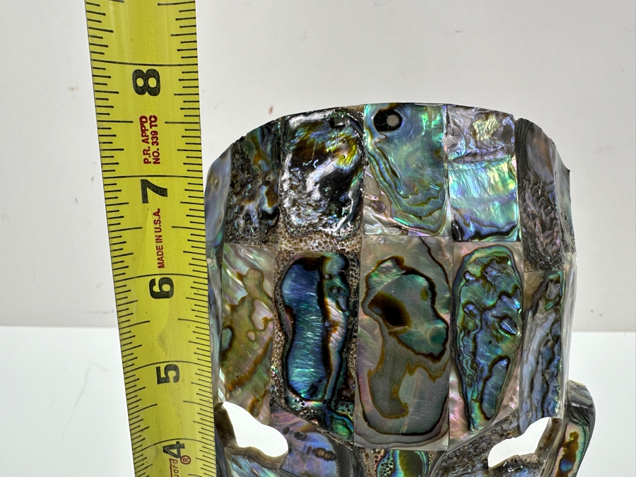 Vintage Abalone Shell Mayan Style Mask Sculpture On Stand 7.5H [Photo 8]