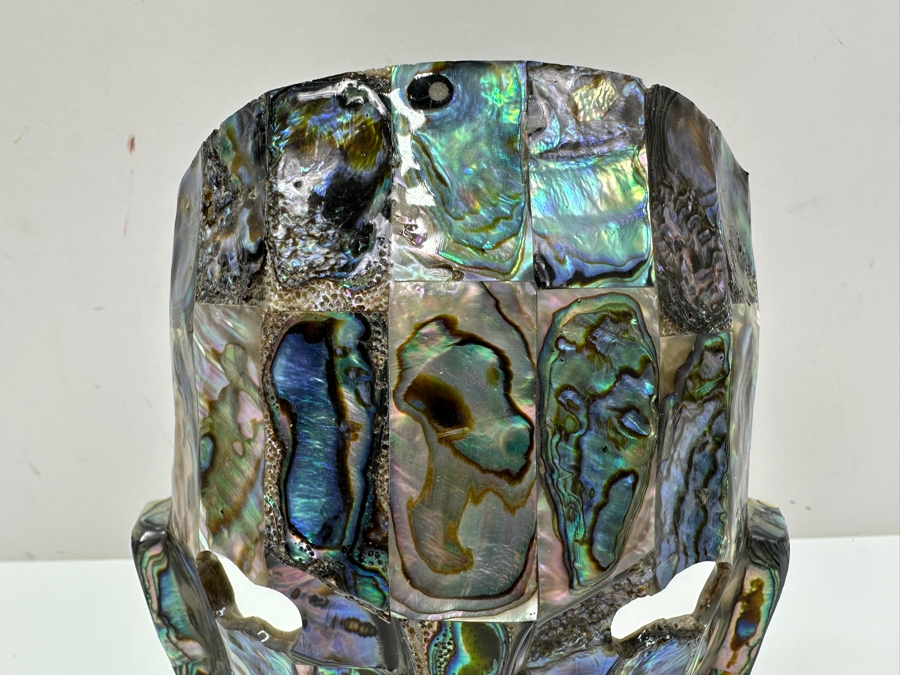 Vintage Abalone Shell Mayan Style Mask Sculpture On Stand 7.5H [Photo 2]