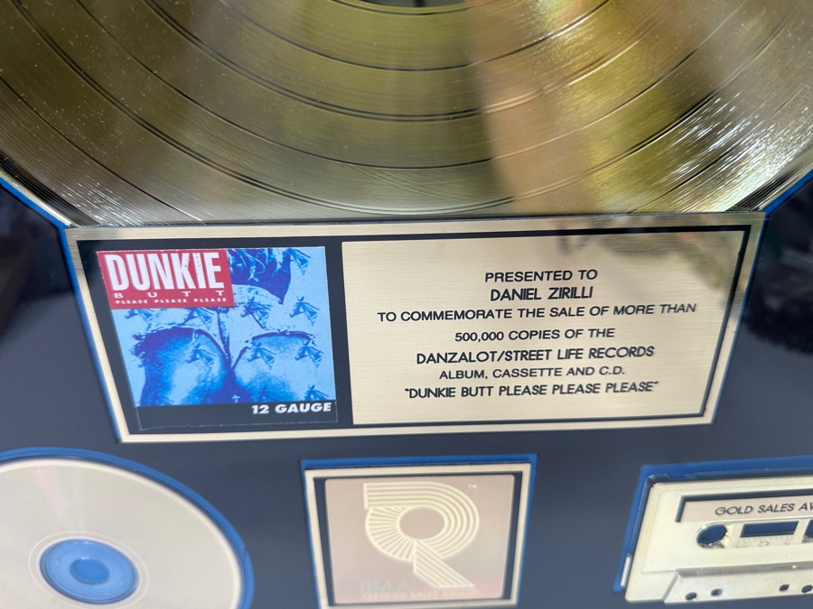 Framed Gold Record 12 Gauge Gold Sales Award Presented To Daniel Zirilli To Commemorate The Sale Of 500,000 Copies Of The Danzalot/Street Life Records 'Dunkie Butt Please Please Please' Framed 17 X 21 [Photo 5]