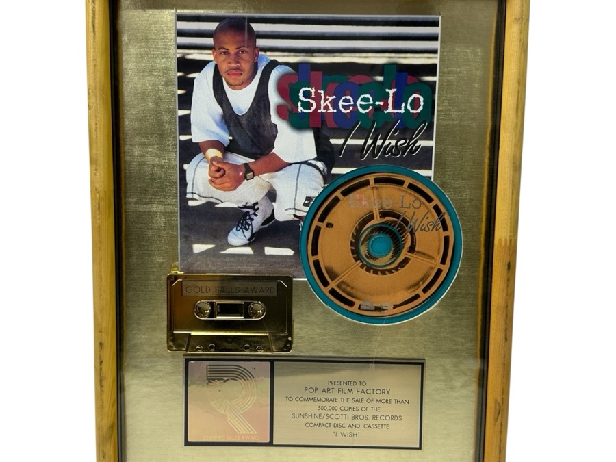 Framed Gold Sales Award Presented To Pop Art Film Factory For Selling Over 500,000 Copies Of Sunshine / Scotti Bros. Records Skee-Lo 'I Wish' Framed 13 X 17