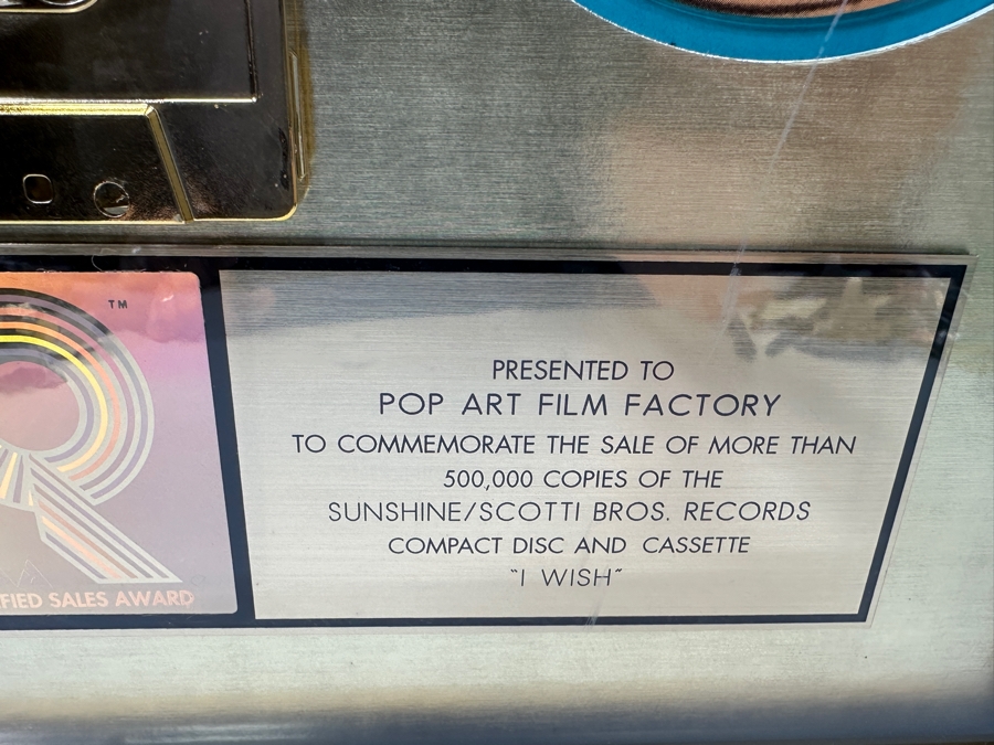 Framed Gold Sales Award Presented To Pop Art Film Factory For Selling Over 500,000 Copies Of Sunshine / Scotti Bros. Records Skee-Lo 'I Wish' Framed 13 X 17 [Photo 5]