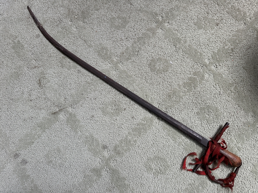 Old Hand Forged Steel Sword With Wooden Handle 36'L [Photo 2]