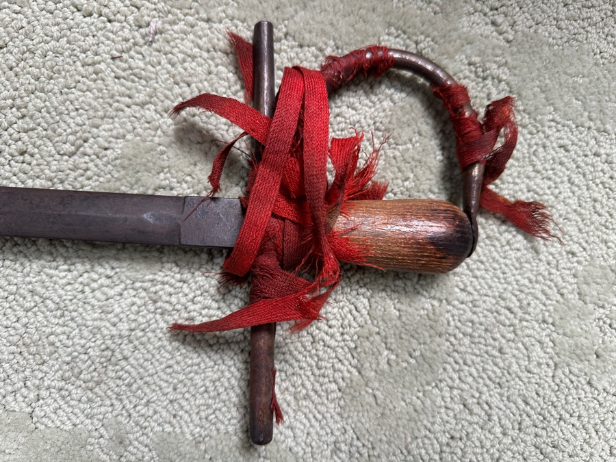 Old Hand Forged Steel Sword With Wooden Handle 36'L [Photo 9]