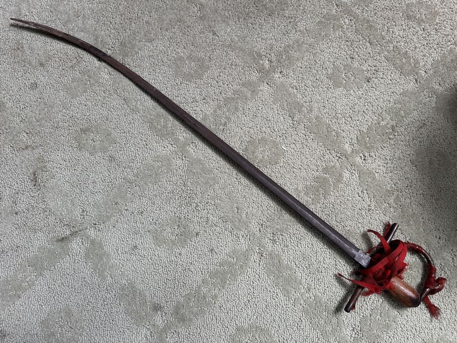 Old Hand Forged Steel Sword With Wooden Handle 36'L [Photo 8]