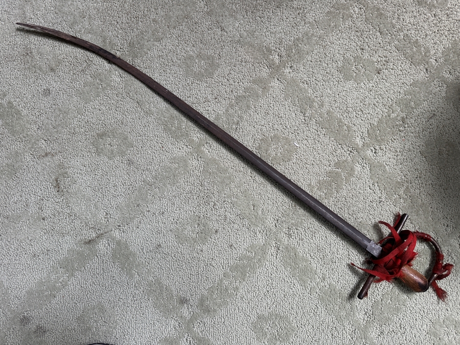Old Hand Forged Steel Sword With Wooden Handle 36'L [Photo 7]