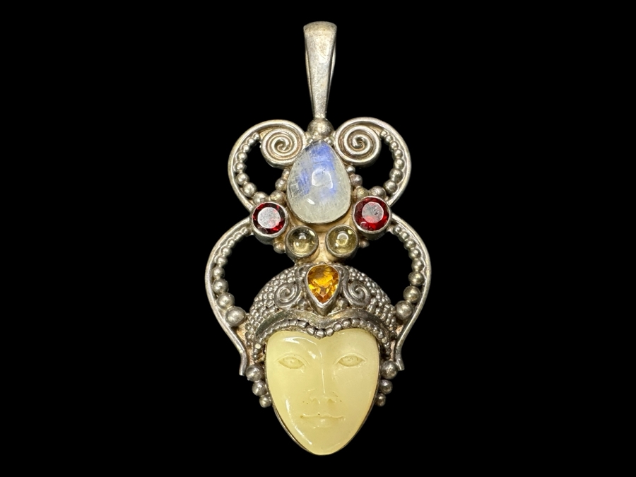 Sterling Silver Pendant With Stones 2.3'L 18.5g