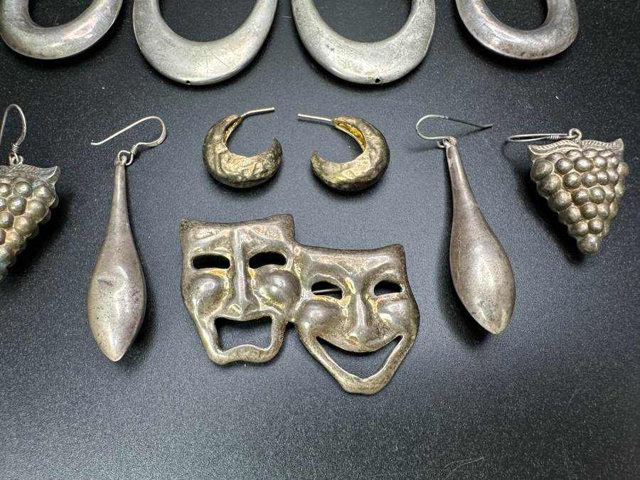 Five Pairs Of Sterling Silver Earrings & One Sterling Silver Brooch Pin 64.9g [Photo 5]