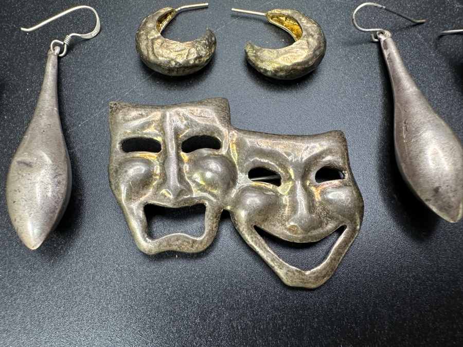 Five Pairs Of Sterling Silver Earrings & One Sterling Silver Brooch Pin 64.9g [Photo 4]