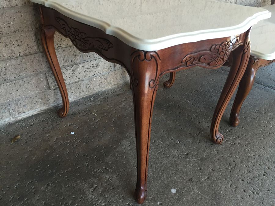 Cherry Wood Coffee Table and Two End Tables with Faux Marble Tops [Photo 13]