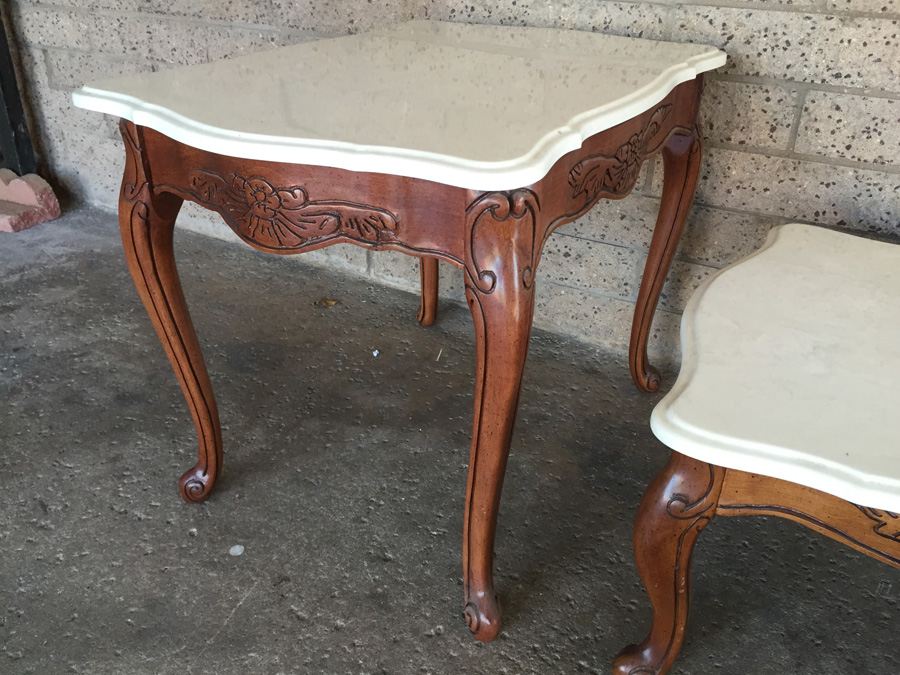 Cherry Wood Coffee Table and Two End Tables with Faux Marble Tops [Photo 10]