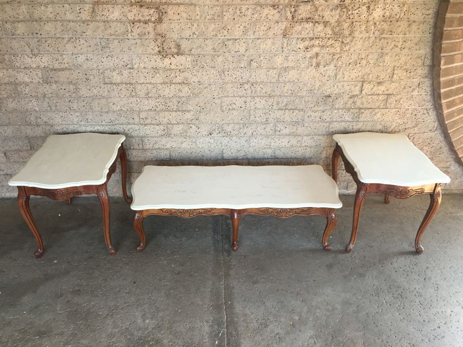 Cherry Wood Coffee Table and Two End Tables with Faux Marble Tops [Photo 14]