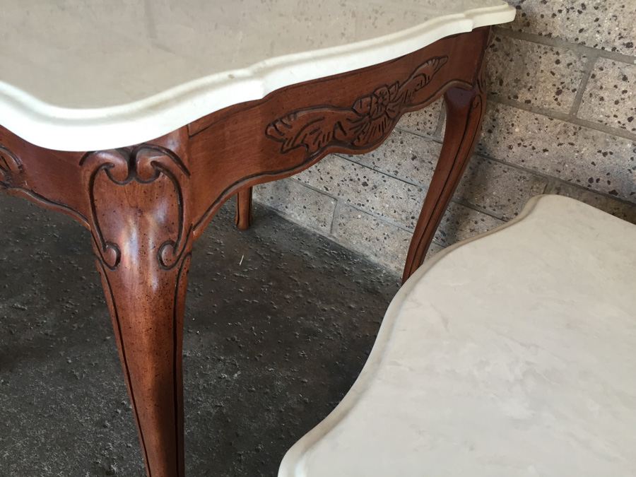 Cherry Wood Coffee Table and Two End Tables with Faux Marble Tops [Photo 11]
