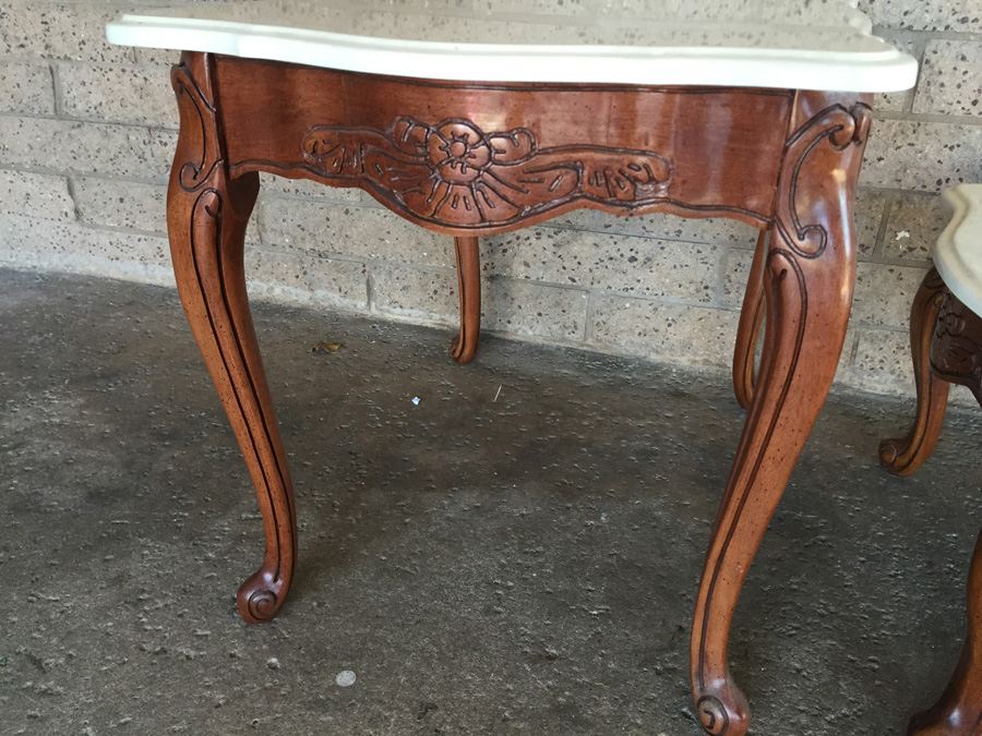 Cherry Wood Coffee Table and Two End Tables with Faux Marble Tops [Photo 12]