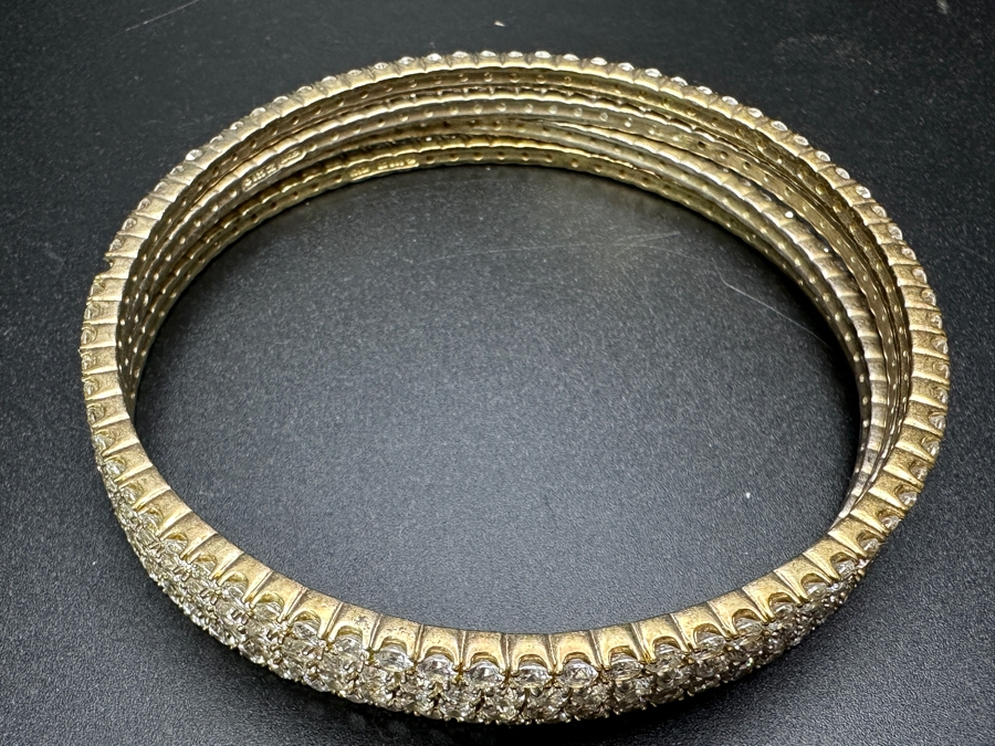 (4) Sterling Silver CZ Bangle Bracelets 3.5'W 77.7g [Photo 2]