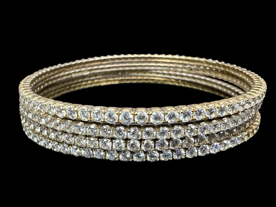 (4) Sterling Silver CZ Bangle Bracelets 3.5'W 77.7g