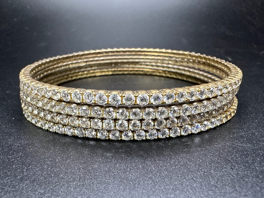 (4) Sterling Silver CZ Bangle Bracelets 3.5'W 77.7g [Photo 3]