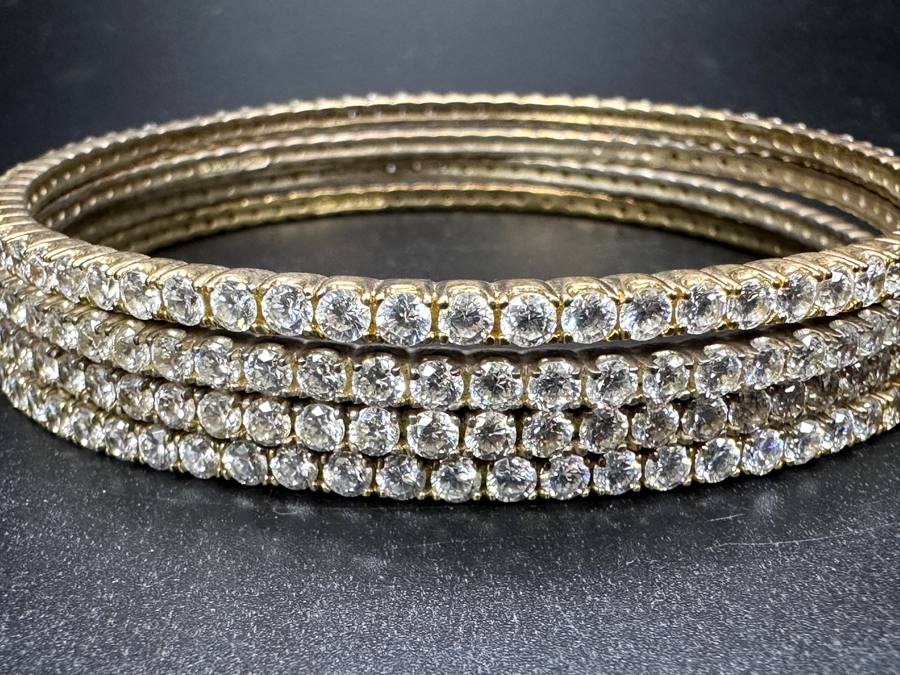 (4) Sterling Silver CZ Bangle Bracelets 3.5'W 77.7g [Photo 4]
