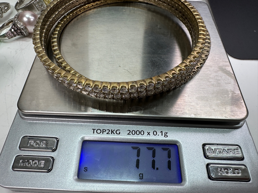 (4) Sterling Silver CZ Bangle Bracelets 3.5'W 77.7g [Photo 7]