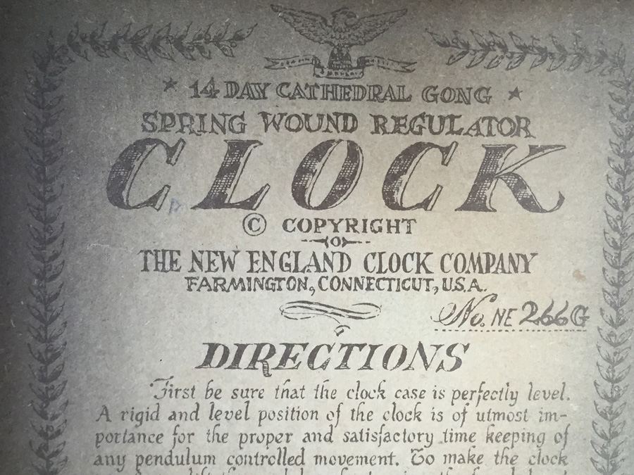 Reproduction Regulator Clock - New England Clock  Farmington, Conn. 1974 [Photo 9]