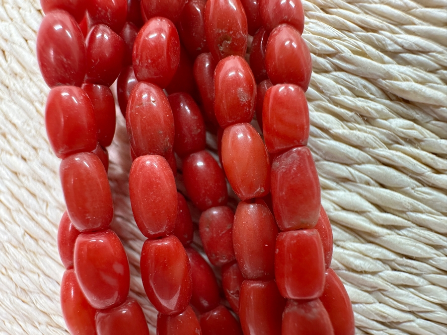 Red Coral Bead Necklace With Sterling Silver Beads & Clasp 90.6g [Photo 2]