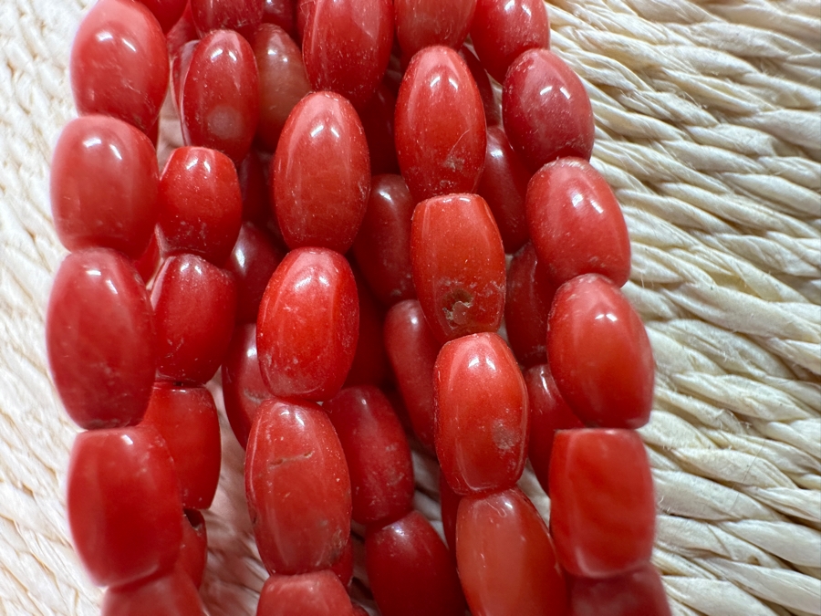 Red Coral Bead Necklace With Sterling Silver Beads & Clasp 90.6g [Photo 3]