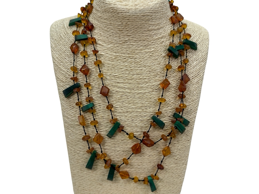 Amber & Malachite 24' Necklace