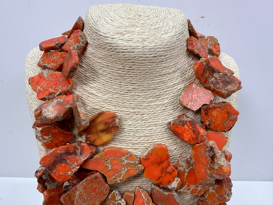 Orange Sea Sediment Jasper 26' Statement Necklace With Sterling Silver Clasp [Photo 5]