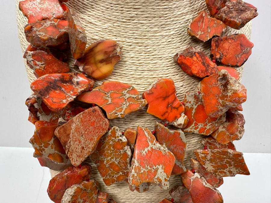 Orange Sea Sediment Jasper 26' Statement Necklace With Sterling Silver Clasp [Photo 2]