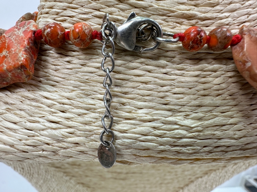 Orange Sea Sediment Jasper 26' Statement Necklace With Sterling Silver Clasp [Photo 6]
