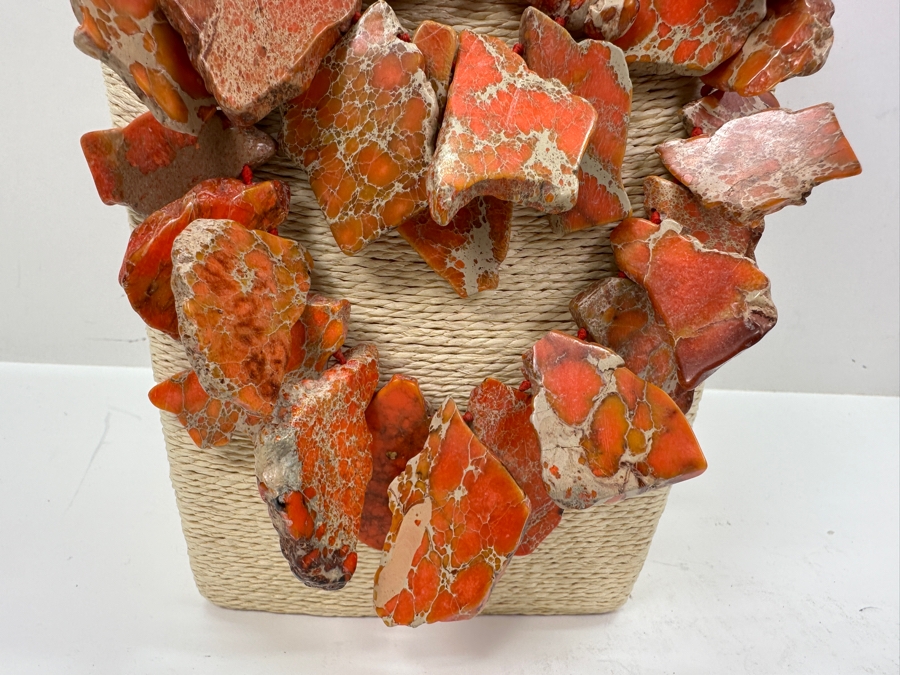 Orange Sea Sediment Jasper 26' Statement Necklace With Sterling Silver Clasp [Photo 3]