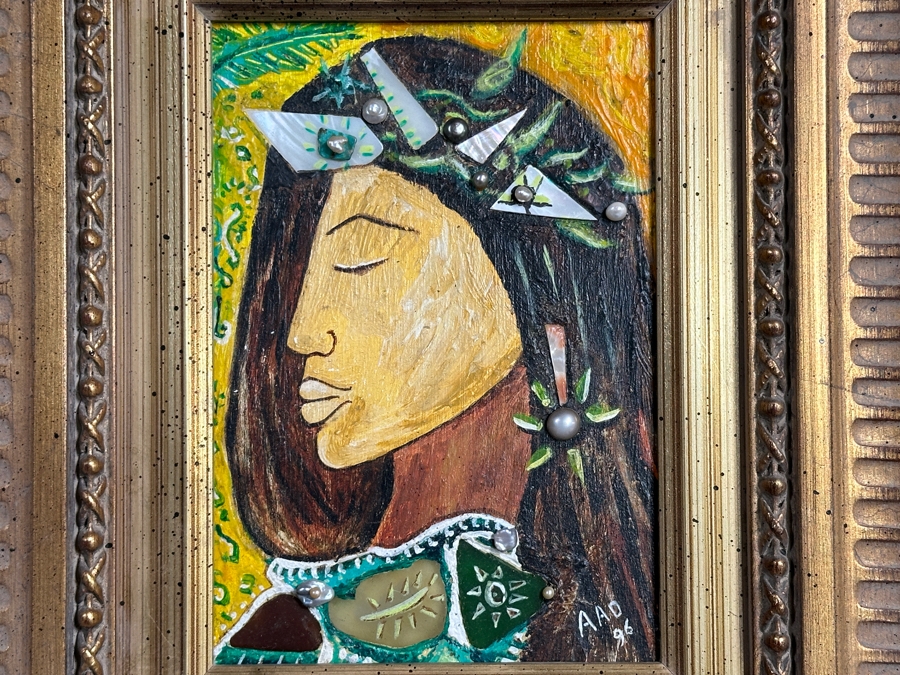 Aad Van Der Heyde (-2018, Dutch) Original Mixed Media Painting On Board Titled 'Jaqueline' Titled And Signed Verso Moorea (Island In French Polynesia) Dated 1996 5 X 7 Framed 13 X 15 [Photo 4]