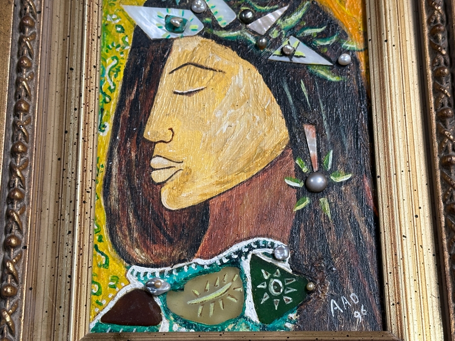 Aad Van Der Heyde (-2018, Dutch) Original Mixed Media Painting On Board Titled 'Jaqueline' Titled And Signed Verso Moorea (Island In French Polynesia) Dated 1996 5 X 7 Framed 13 X 15 [Photo 6]