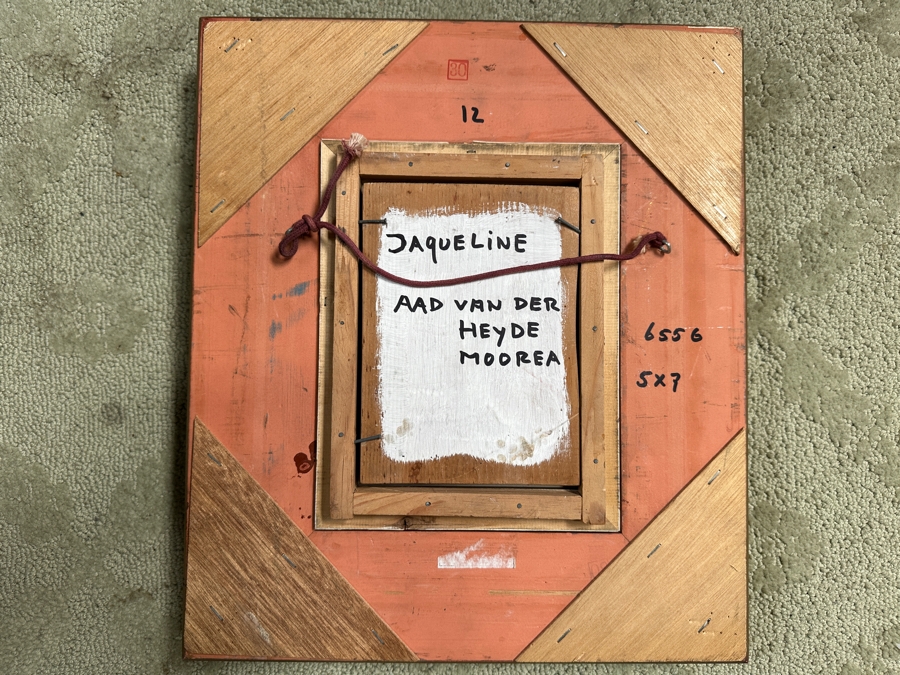 Aad Van Der Heyde (-2018, Dutch) Original Mixed Media Painting On Board Titled 'Jaqueline' Titled And Signed Verso Moorea (Island In French Polynesia) Dated 1996 5 X 7 Framed 13 X 15 [Photo 8]