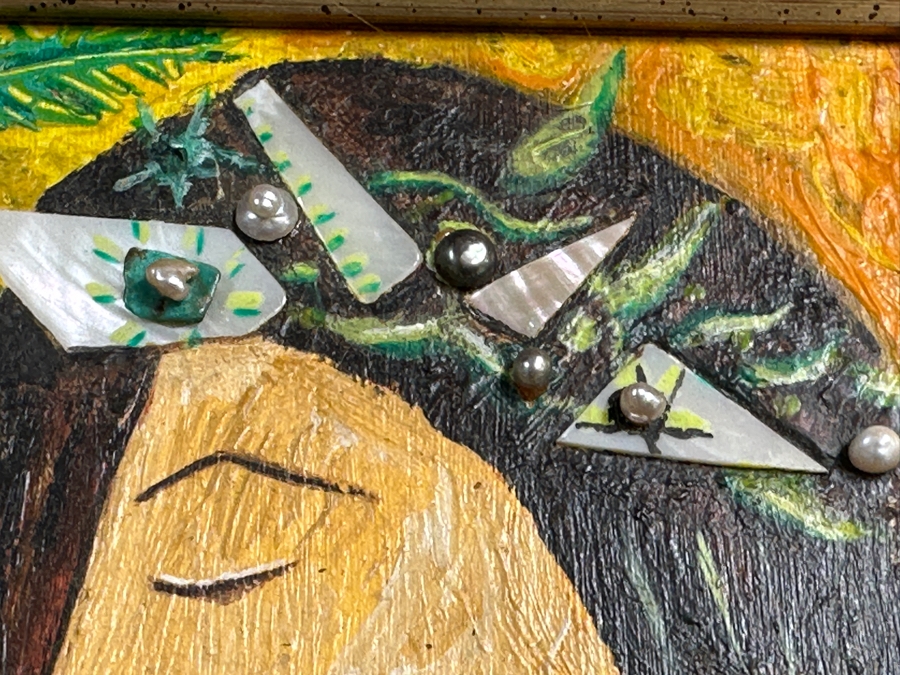 Aad Van Der Heyde (-2018, Dutch) Original Mixed Media Painting On Board Titled 'Jaqueline' Titled And Signed Verso Moorea (Island In French Polynesia) Dated 1996 5 X 7 Framed 13 X 15 [Photo 5]