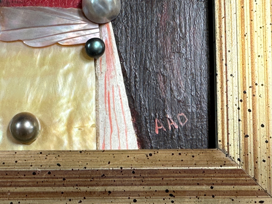 Aad Van Der Heyde (-2018, Dutch) Original Mixed Media Painting On Board Titled 'Portrait En Rouge' Titled And Signed Verso Moorea (Island In French Polynesia) 5 X 7 Framed 13 X 15 [Photo 7]