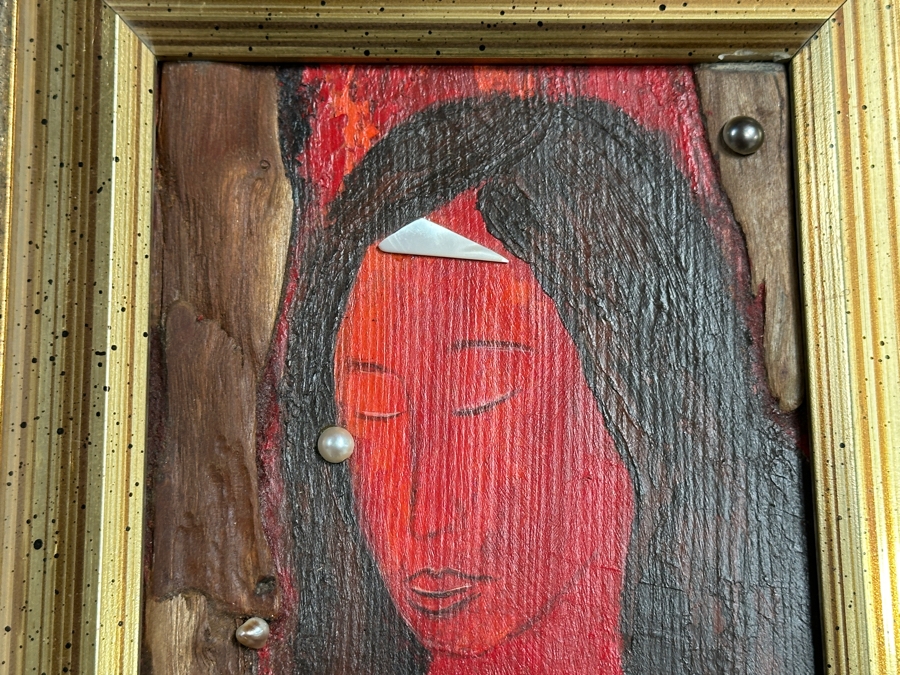Aad Van Der Heyde (-2018, Dutch) Original Mixed Media Painting On Board Titled 'Portrait En Rouge' Titled And Signed Verso Moorea (Island In French Polynesia) 5 X 7 Framed 13 X 15 [Photo 6]