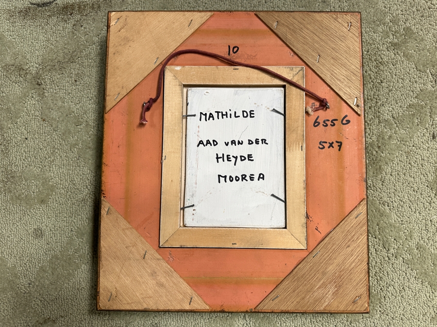 Aad Van Der Heyde (-2018, Dutch) Original Oil Painting On Board Titled 'Mathilde' Titled And Signed Verso Moorea (Island In French Polynesia) Dated 1996 5 X 7 Framed 13 X 15 [Photo 7]
