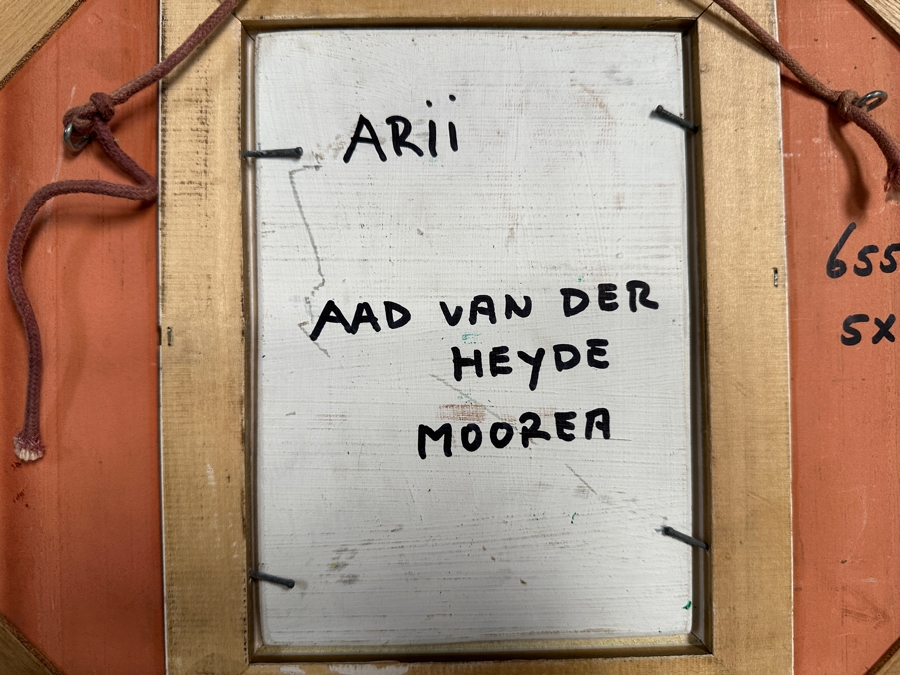 Aad Van Der Heyde (-2018, Dutch) Original Oil Painting On Board Titled 'Arii' Titled And Signed Verso Moorea (Island In French Polynesia) Dated 1996 5 X 7 Framed 13 X 15 [Photo 8]