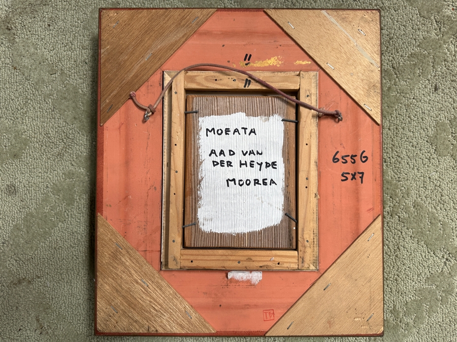 Aad Van Der Heyde (-2018, Dutch) Original Mixed Media Painting On Board Titled 'Moeata' Titled And Signed Verso Moorea (Island In French Polynesia) 5 X 7 Framed 13 X 15 [Photo 8]