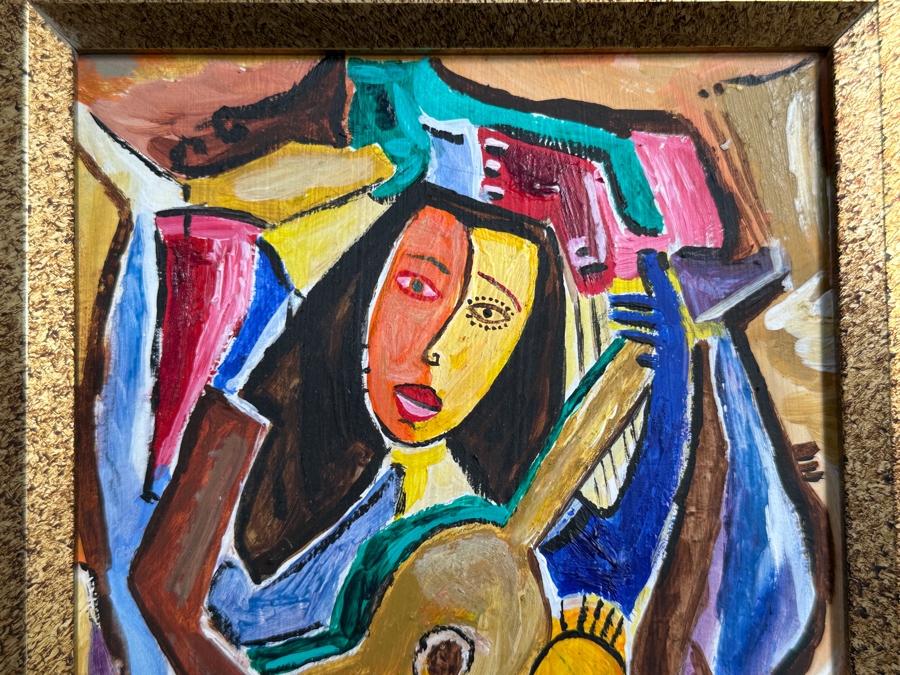 Aad Van Der Heyde (-2018, Dutch) Original Oil Painting On Board Titled 'Woman With Guitar' Titled And Signed Verso Moorea (Island In French Polynesia) 5 X 7 Framed 13 X 15 [Photo 3]