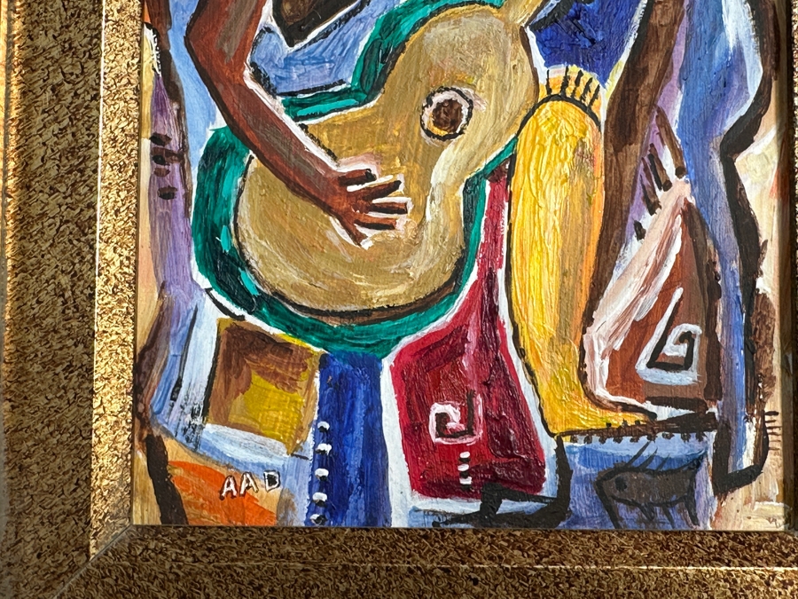 Aad Van Der Heyde (-2018, Dutch) Original Oil Painting On Board Titled 'Woman With Guitar' Titled And Signed Verso Moorea (Island In French Polynesia) 5 X 7 Framed 13 X 15 [Photo 4]