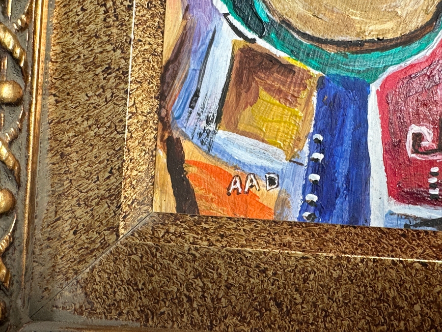 Aad Van Der Heyde (-2018, Dutch) Original Oil Painting On Board Titled 'Woman With Guitar' Titled And Signed Verso Moorea (Island In French Polynesia) 5 X 7 Framed 13 X 15 [Photo 5]