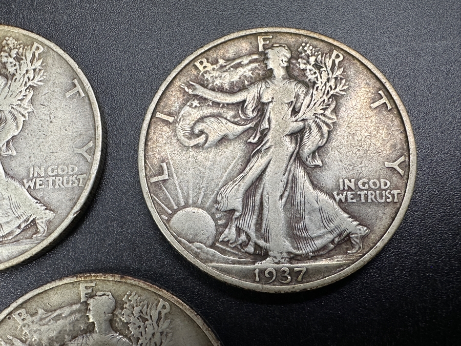 (3) Standing Walking Liberty Silver Half Dollars:  1937, 1937 S & 1937 D [Photo 3]