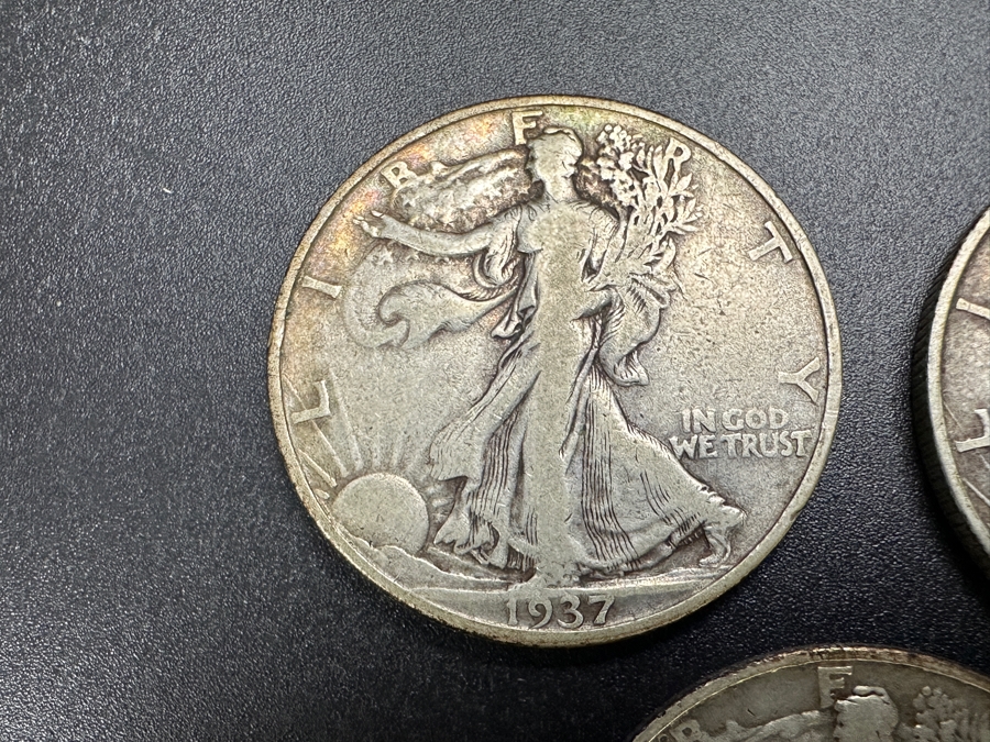 (3) Standing Walking Liberty Silver Half Dollars:  1937, 1937 S & 1937 D [Photo 2]